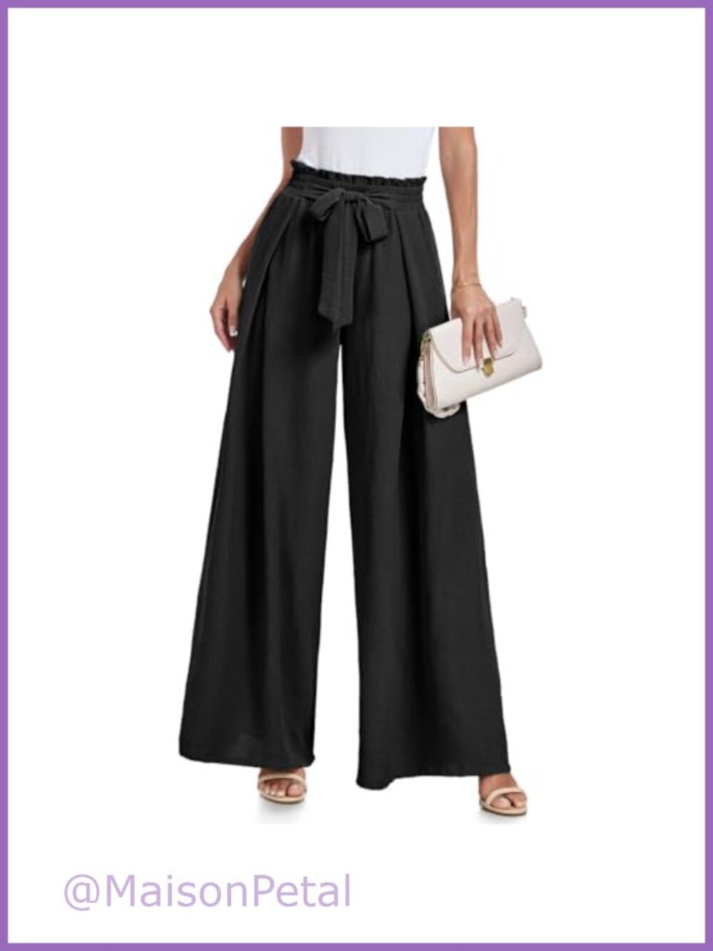 Wide Leg Pants High Waisted Palazzo Trousers Tie Knot Pockets